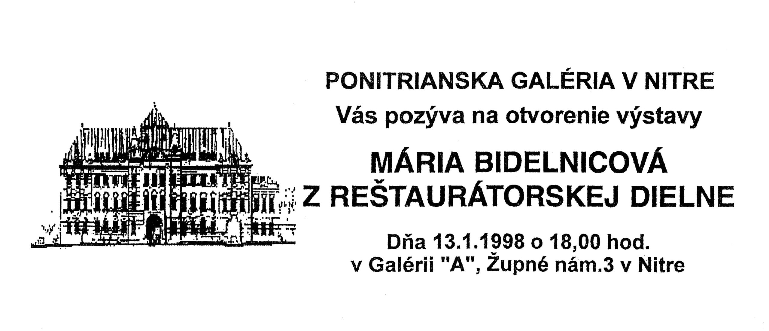 Mária Bidelnicová | Výstava Z reštaurátorskej dielne, Nitra 1998